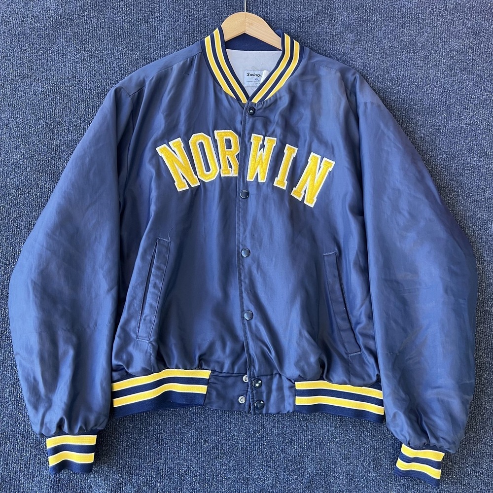 Vintage Swingster Norwin Jacket Mens XL Blue Yellow Varsity Bomber Made USA 80s